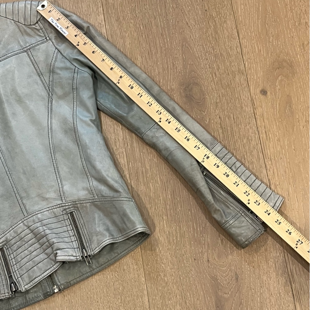 Goosecraft Leather Jacket 017 Pale Olive Green 94-2186543 Moto Blogger Trend - Picture 11 of 14
